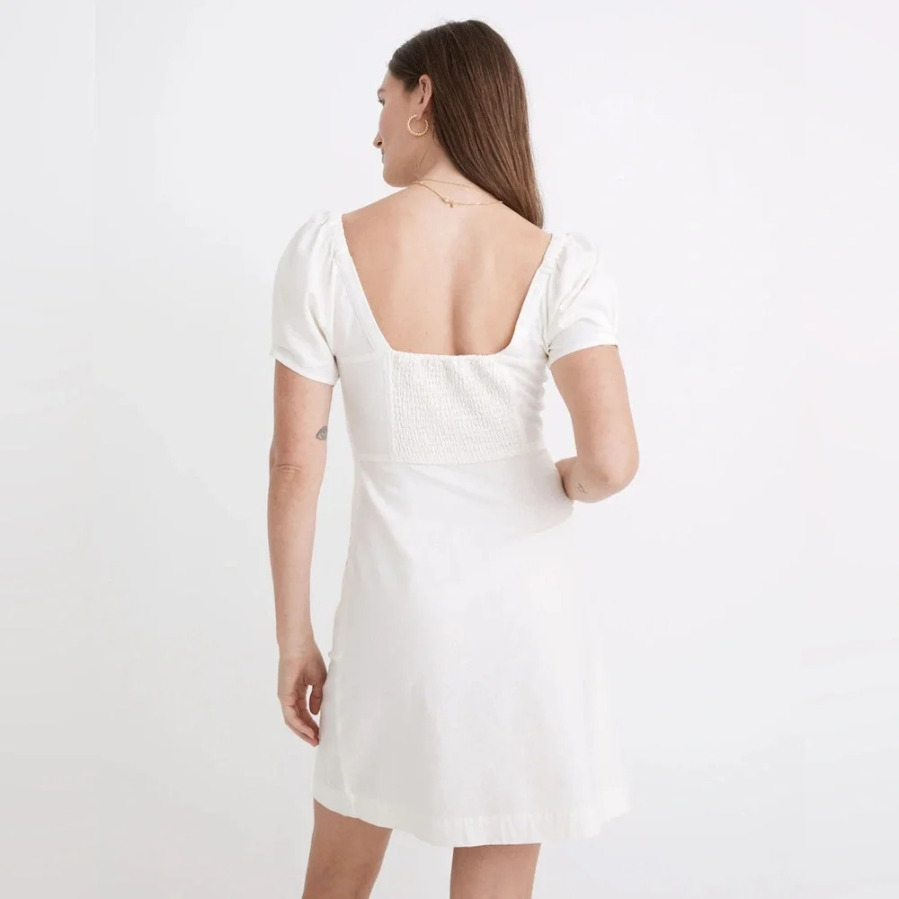 Nwt Madewell Linen-Cotton Puff-Sleeve Mini Dress 6 - Picture 2 of 7